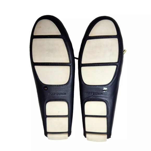 TORY BURCH Perforated Leather Driving Mocs Sz 8 Navy Blue Driver Boat Loafers - Picture 10 of 13